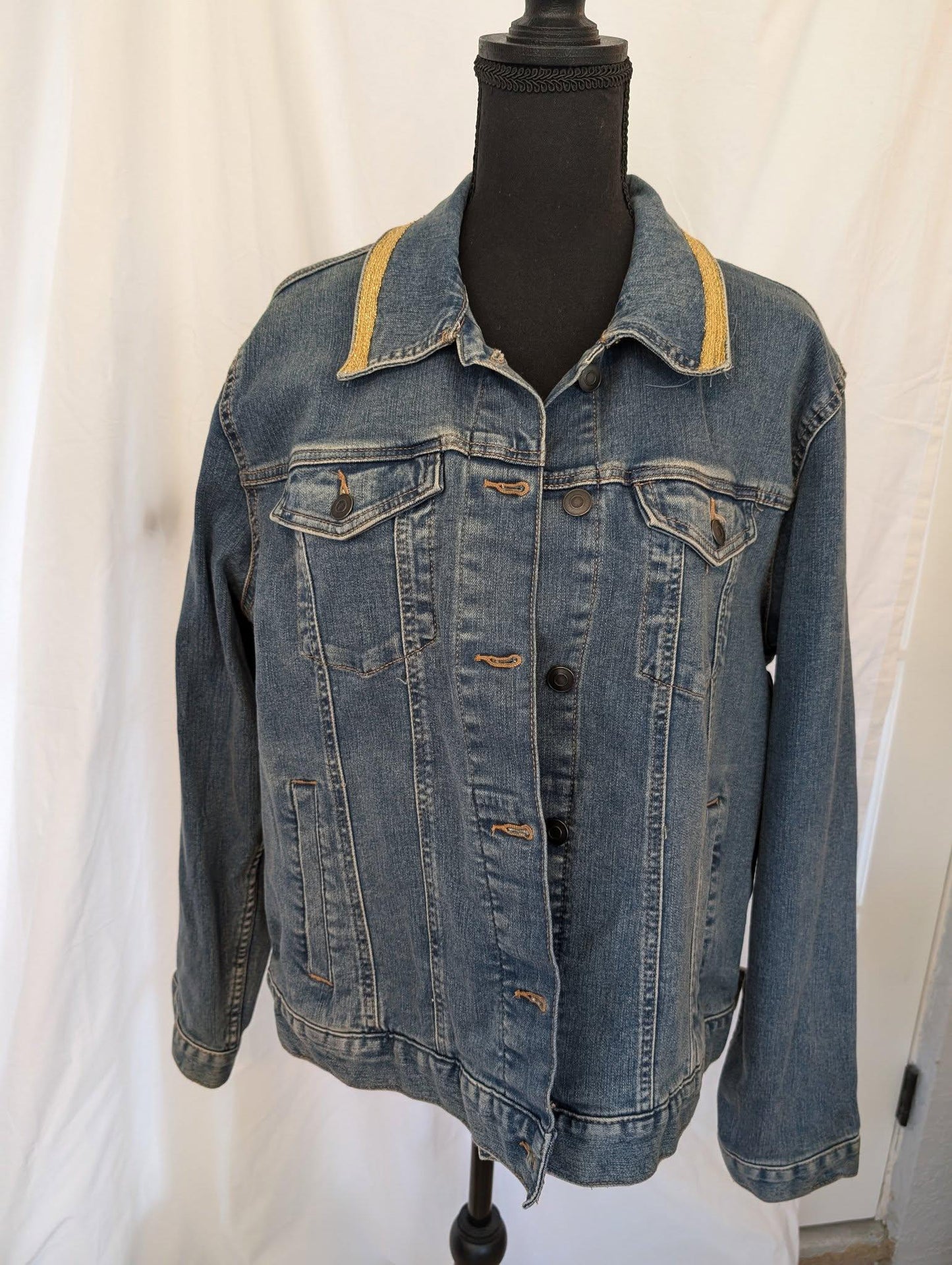 Custom Designed XXL Denim Jacket W/ Colorful Raw Edge Applique Butterfly - One of a Kind!