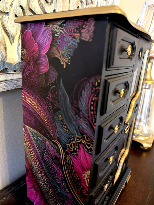 Vintage One of a Kind Boho Bohemian Tabletop Black & Paisley XL Jewelry Box