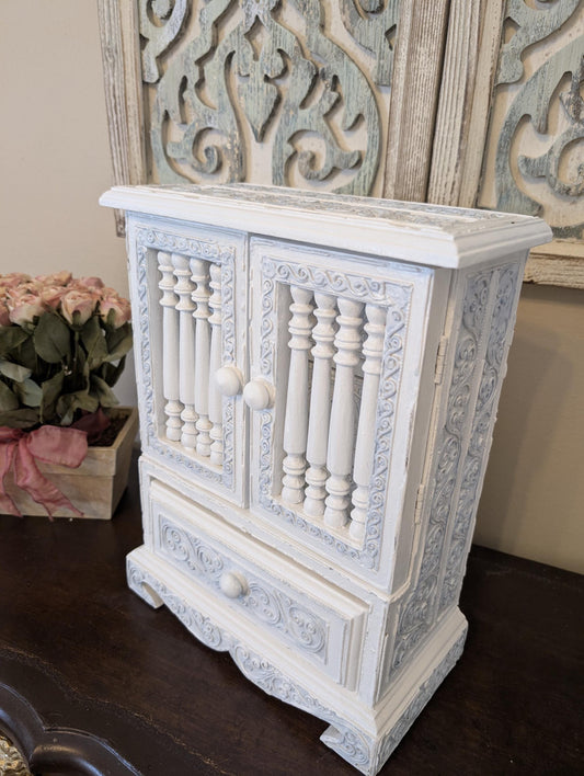 Vintage One of a Kind Hand Painted Shabby Chic Boho Jewelry Box Armoire