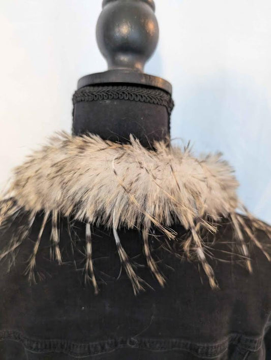 Custom Designed Denim Jacket W/ Embroidered Owl & Faux Fur Collar- One of a Kind!