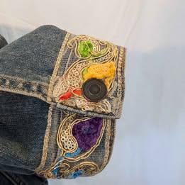 Custom Designed Denim Jacket W/ Colorful Sequin Sugar Skull - One of a Kind!