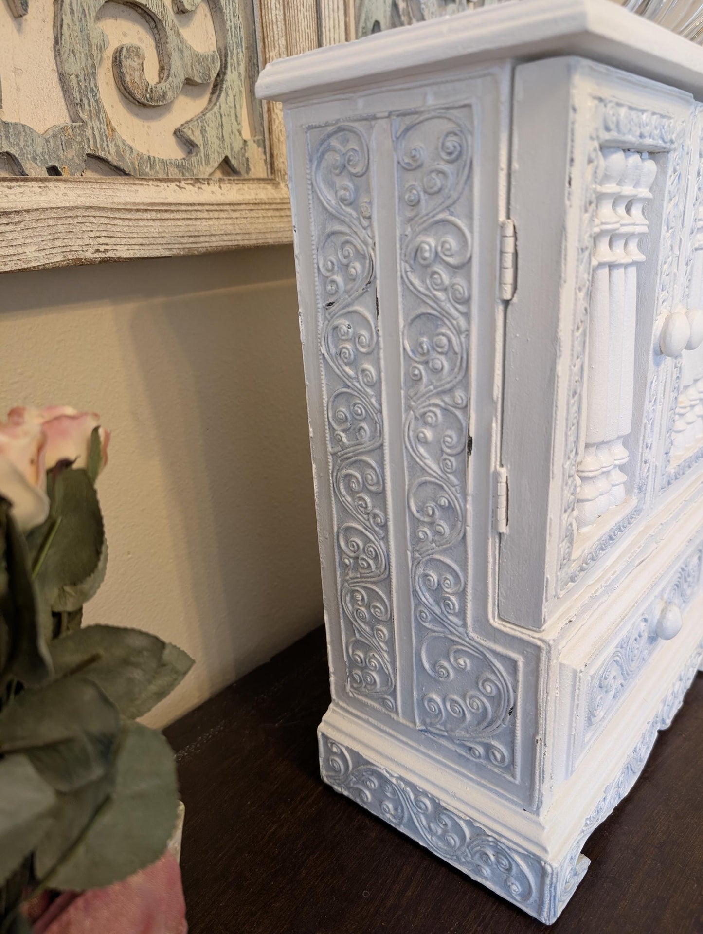 Vintage One of a Kind Hand Painted Shabby Chic Boho Jewelry Box Armoire