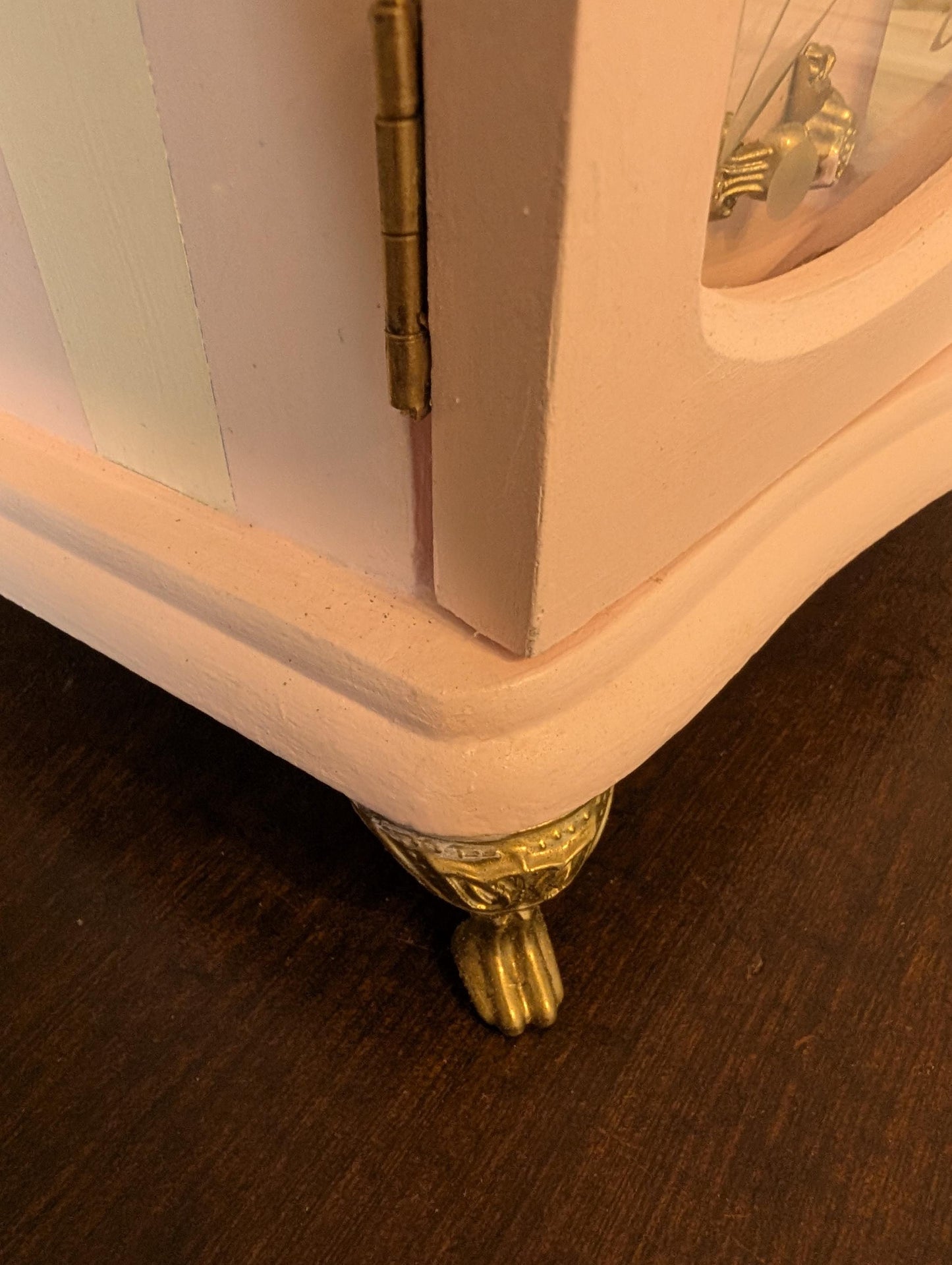 Vintage Custom Hand Painted Shabby Chic Tabletop Pink White & Gold Jewelry Box