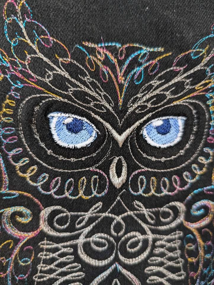 Custom Designed Denim Jacket W/ Embroidered Owl & Faux Fur Collar- One of a Kind!