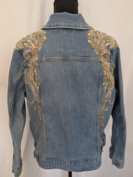 Custom Designed Vintage Levis Denim Jean Jacket W/  Sequin Panels - One of a kind!