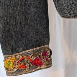 Custom Designed Denim Jacket W/ Colorful Sequin Sugar Skull - One of a Kind!