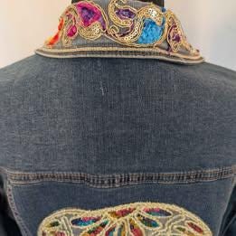 Custom Designed Denim Jacket W/ Colorful Sequin Sugar Skull - One of a Kind!