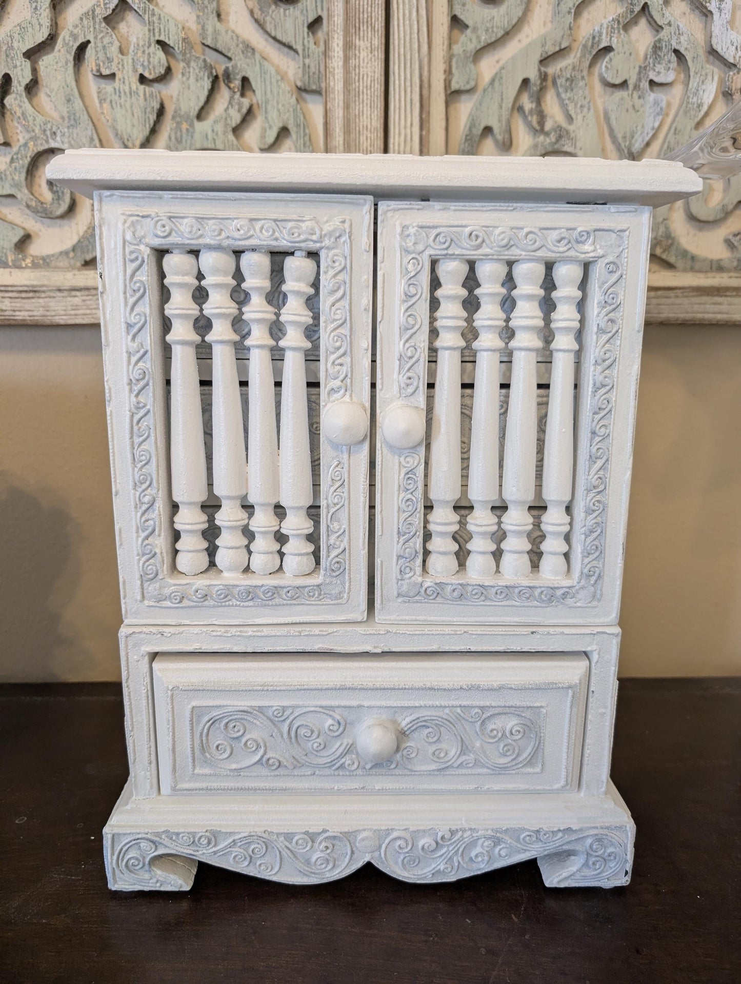 Vintage One of a Kind Hand Painted Shabby Chic Boho Jewelry Box Armoire
