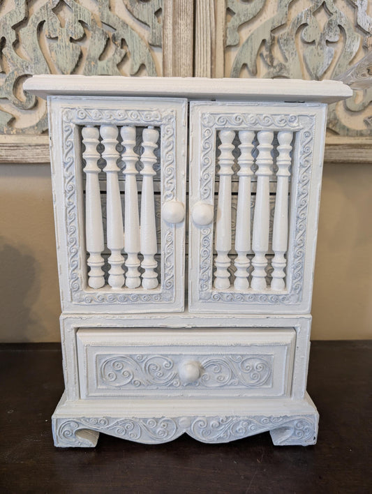 Vintage One of a Kind Hand Painted Shabby Chic Boho Jewelry Box Armoire