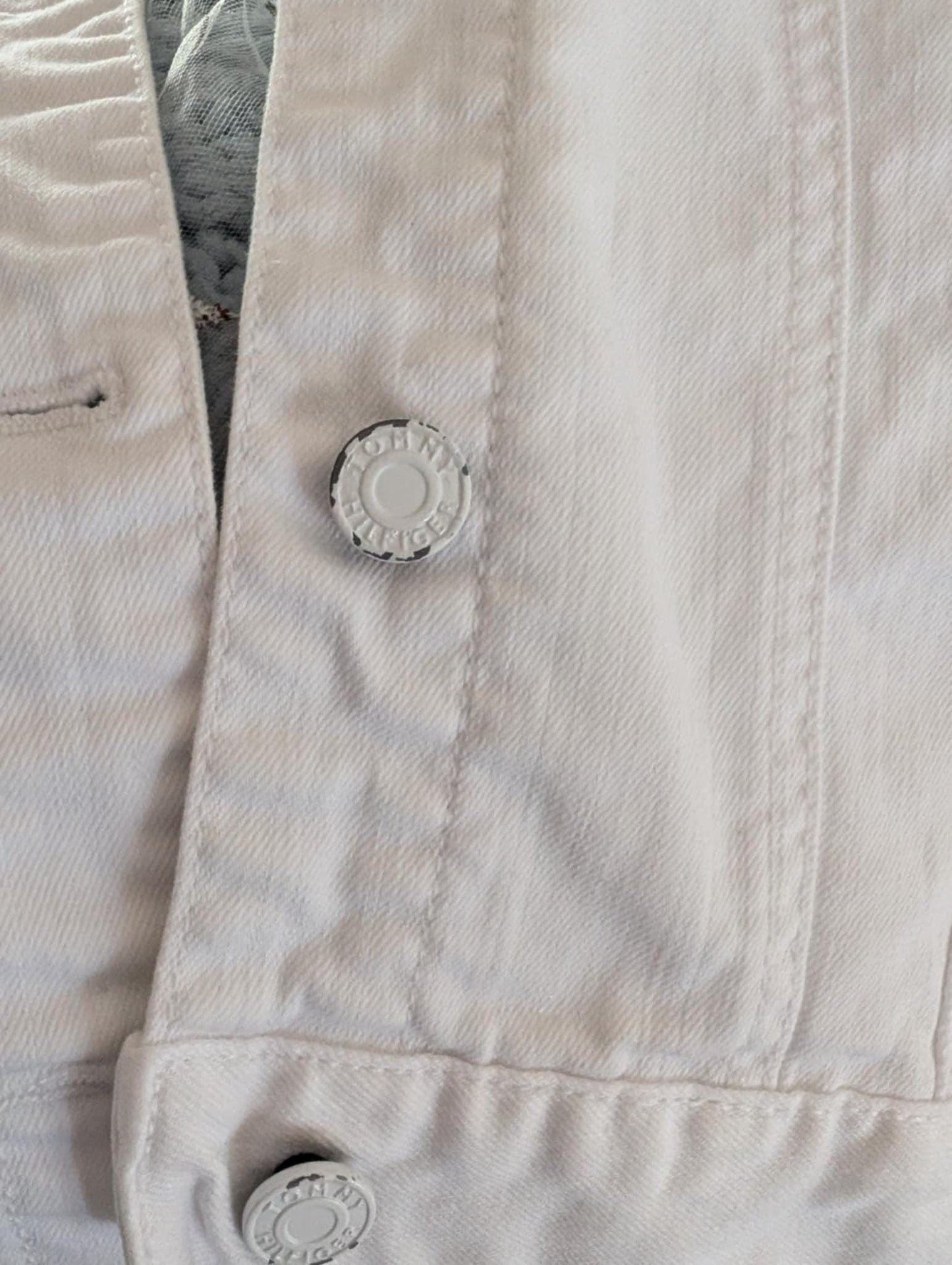 Vintage Tommy Hilfiger Denim Jacket, Embroidered Floral Tulle, Rhinestone Trim