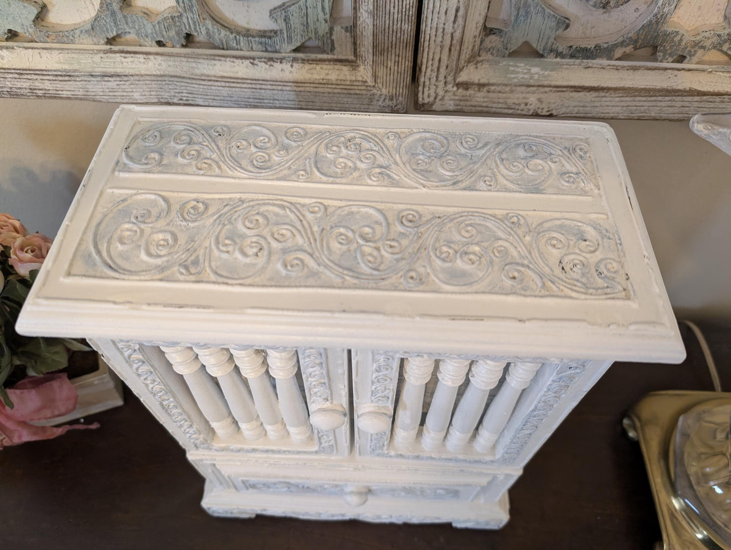 Vintage One of a Kind Hand Painted Shabby Chic Boho Jewelry Box Armoire