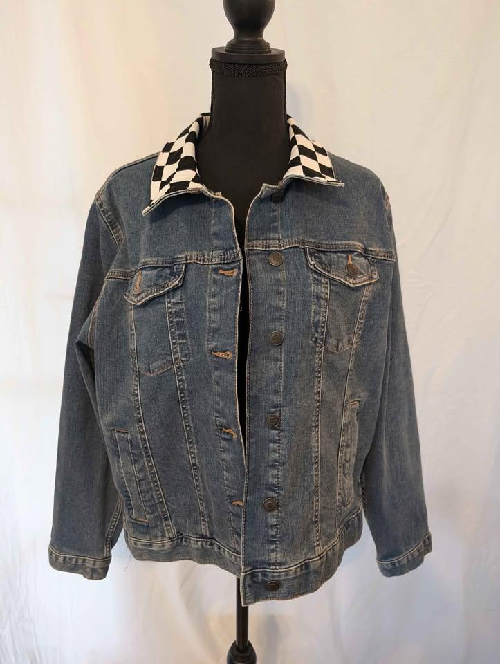 Custom Designed Denim Jacket W/ Colorful Raw Edge Applique Flowers - One of a Kind!