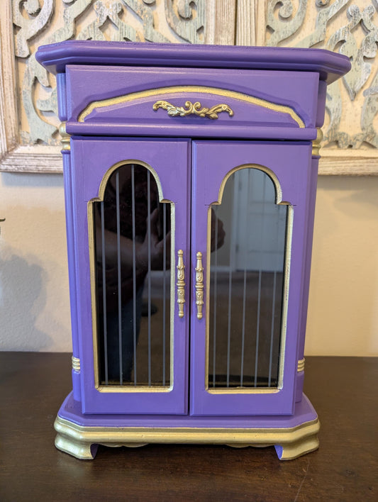 Vintage Custom One of a Kind Hand Painted Tabletop Purple & Gold Large Jewelry Box