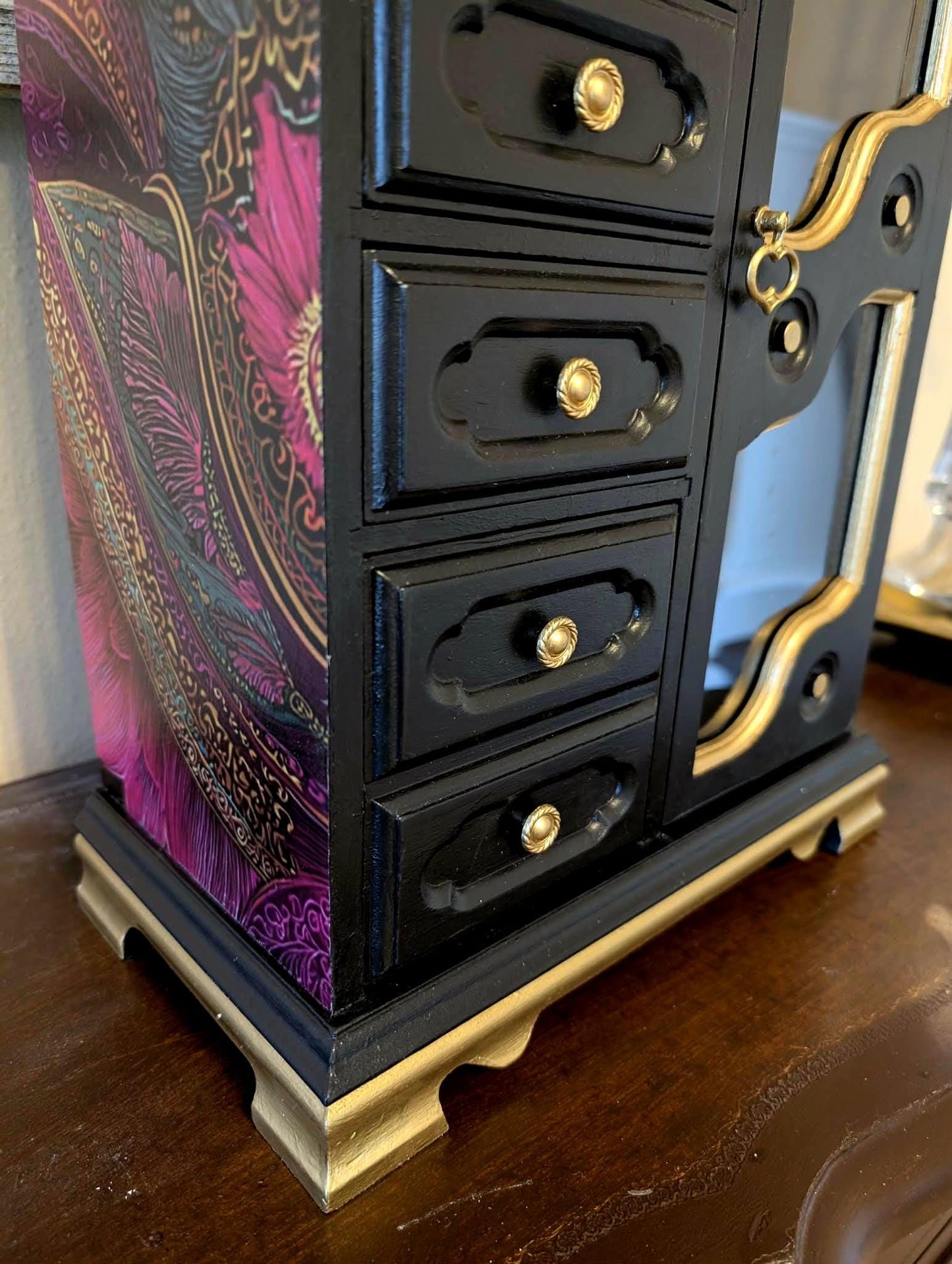 Vintage One of a Kind Boho Bohemian Tabletop Black & Paisley XL Jewelry Box