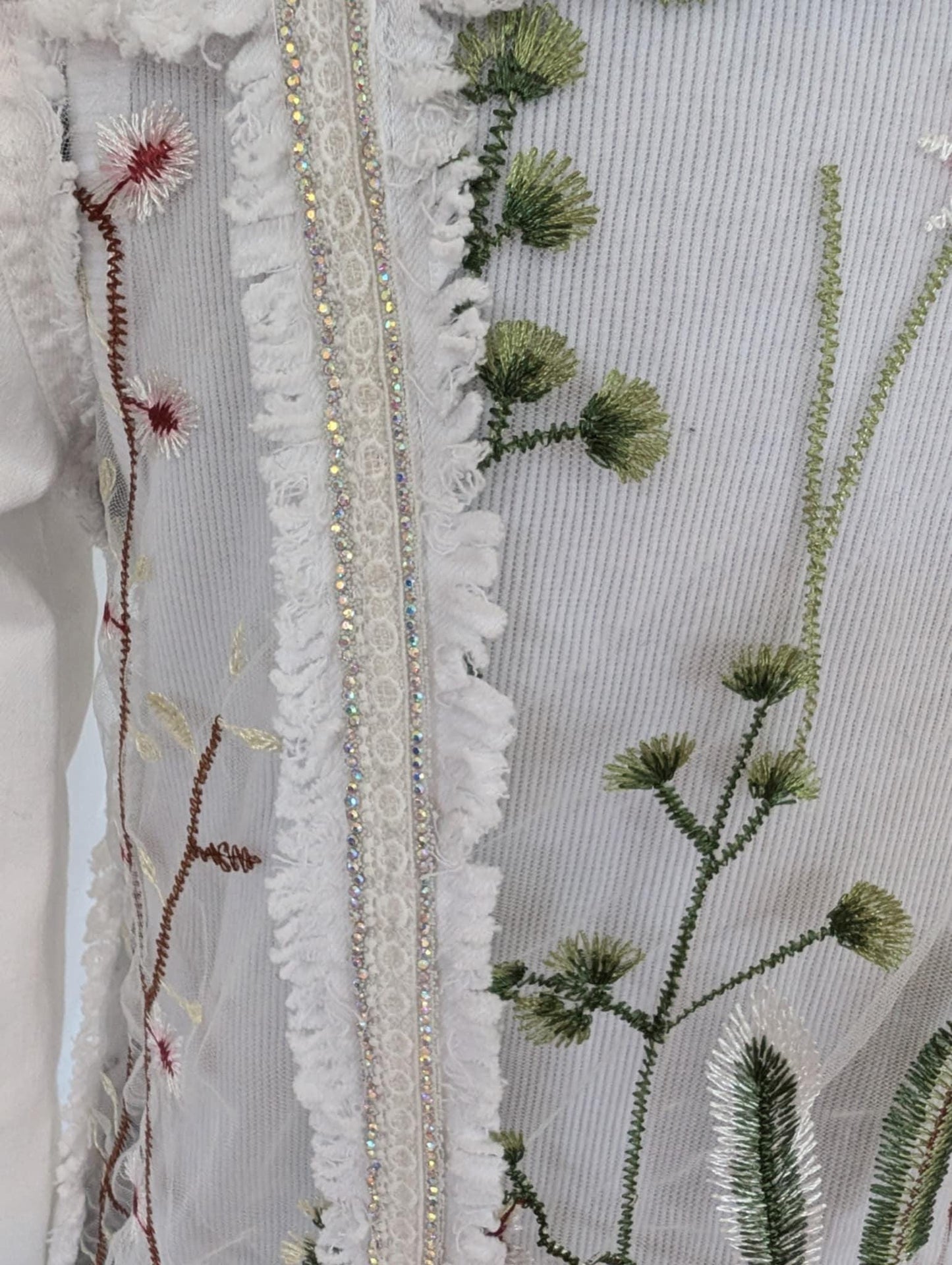 Vintage Tommy Hilfiger Denim Jacket, Embroidered Floral Tulle, Rhinestone Trim
