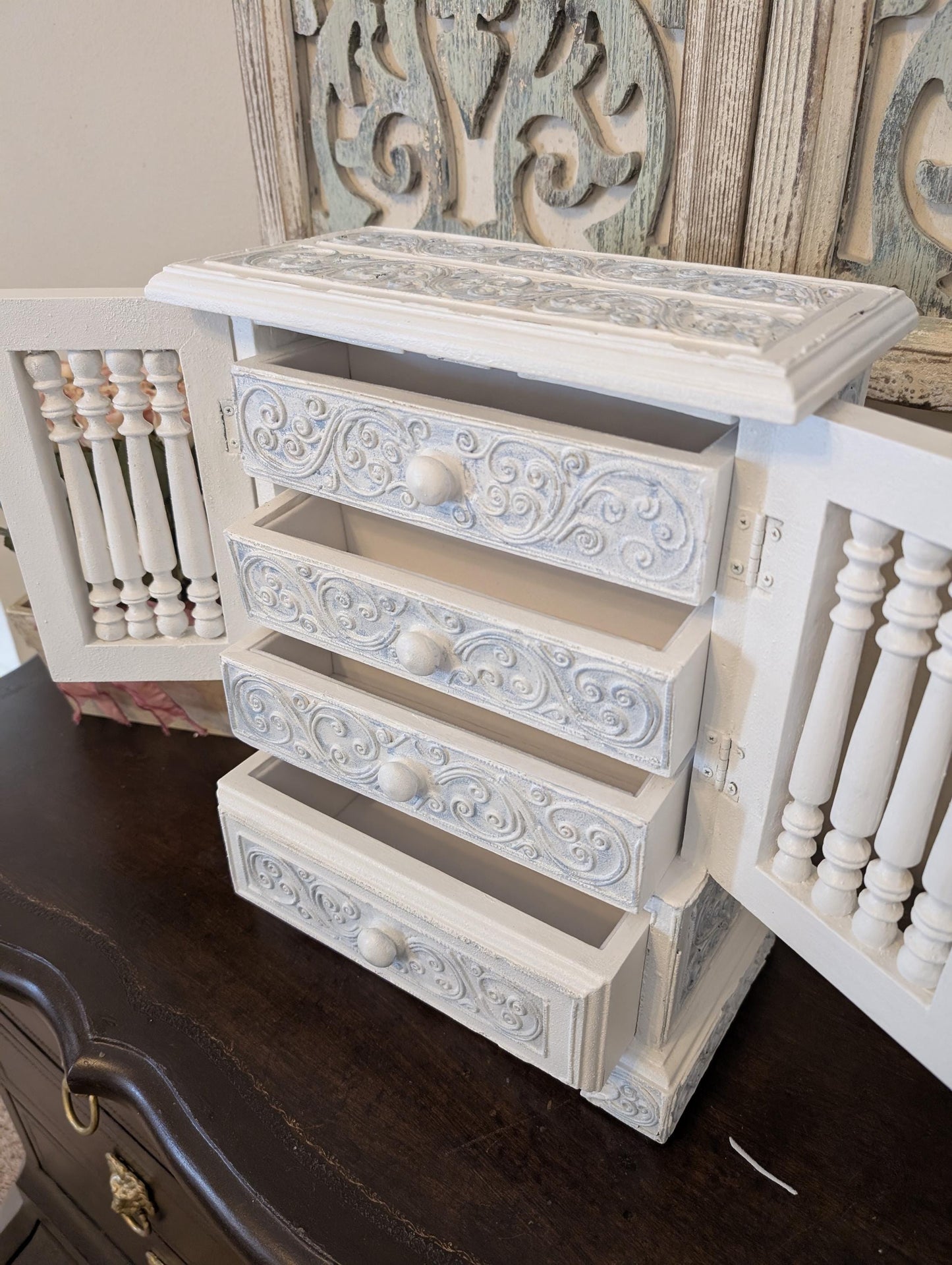 Vintage One of a Kind Hand Painted Shabby Chic Boho Jewelry Box Armoire